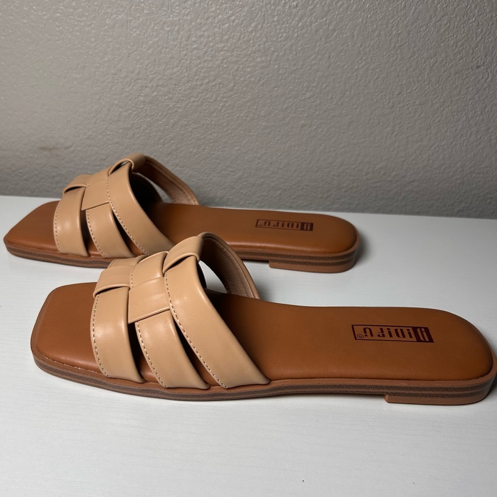 IDIFU Tan Women’s Flats Sandals Slip ons Open Square Toe Slide Size 6 - Picture 5 of 6